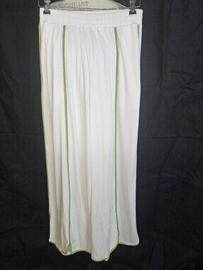 White Maxi Skirt with Green Piping - Lightweight Women's Pants
